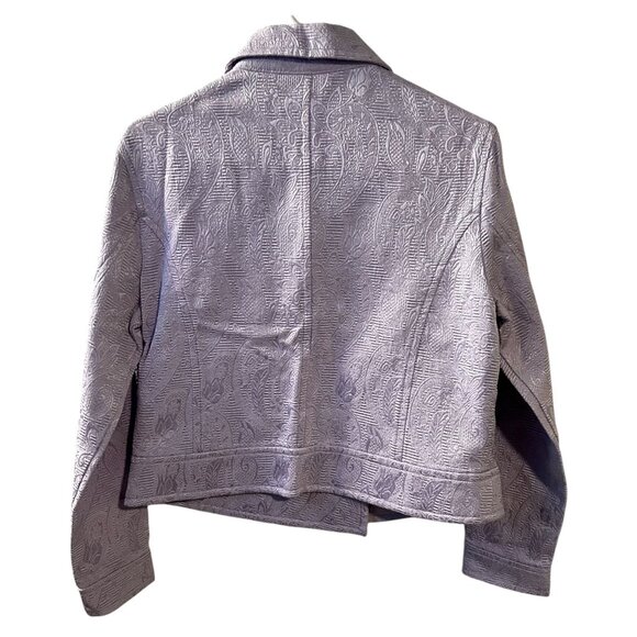 Beliza Violet Glaze Embossed Vintage Floral Zip Light Weight Moto Jacket - Picture 2 of 5